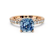 Solitaire Engagement Ring Setting for Fancy Blue Cushion Cut Center with Shared-Prong Accents and Prong Head in Rose Gold