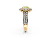 Large Accent Halo Engagement Ring Setting for Fancy Yellow Radiant Cut Center with Pave Split Shank and Prong Head in Yellow Gold