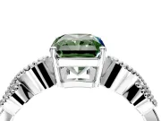 Leaf Engagement Ring Setting for Fancy Green Radiant Cut Center with Milgrain Accent Band and Prong Head in Sterling Silver