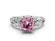 Solitaire Engagement Ring Setting for Fancy Pink Cushion Cut Center with Filigree Accent Basket and Prong Head in Platinum