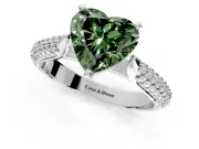 Solitaire Engagement Ring Setting for Fancy Green Heart-Shaped Center with Multi-Row Accents and Prong Head in Platinum