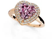 Halo Engagement Ring Setting for Fancy Pink Heart-Shaped Center with Plain Tapered Band and Prong Head in Rose Gold