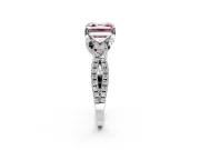 Solitaire Engagement Ring Setting for Fancy Pink Asscher Cut Center with Narrow Twist Pave Band and Prong Head in Platinum