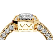Milgrain Halo Engagement Ring Setting for Emerald Cut Center with Wide Pave Band and Prong Head in Yellow Gold
