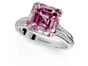 Solitaire Engagement Ring Setting for Fancy Pink Asscher Cut Center with Pave Rail Split Shank and Prong Head in Platinum