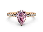 Solitaire Engagement Ring Setting for Fancy Pink Pear-Shaped Center with Large Accents and Prong Head in Rose Gold