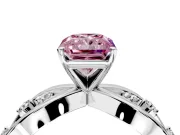 Solitaire Engagement Ring Setting for Fancy Pink Radiant Cut Center with Criss-Cross Accent Band and Prong Head in Platinum