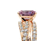 Solitaire Engagement Ring Setting for Fancy Pink Emerald Cut Center with Woven 3-Strand Pave Band and Prong Head in Rose Gold