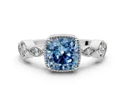 Vintage Station Engagement Ring Setting for Fancy Blue Cushion Cut Center with Accents and Prong Head in Platinum