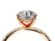 Solitaire Engagement Ring Setting for Round Cut Center with Micro Pave Band and Prong Head in Rose Gold