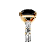 Baguette Engagement Ring Setting for Fancy Black Cushion Cut Center with Alternating Bar-Set Band and Prong Head in Yellow Gold