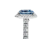 Halo Engagement Ring Setting for Fancy Blue Asscher Cut Center with Narrowing Pave Band and Prong Head in White Gold