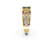 Pave Engagement Ring Setting for Fancy Green Emerald Cut Center with Curved Accent Rows, Openwork and Prong Head in Yellow Gold