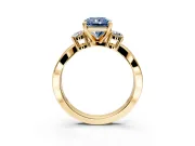 3 Stone Engagement Ring Setting for Fancy Blue Radiant Cut Center with Pave Twist Band and Prong Head in Yellow Gold
