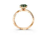 Side Accent Engagement Ring Setting for Fancy Green Round Cut Center with Accent Shoulders and Prong Head in Rose Gold