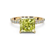 Solitaire Engagement Ring Setting for Fancy Yellow Princess Cut Center with Pave Accents and Prong Head in Yellow Gold