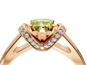 Solitaire Engagement Ring Setting for Fancy Yellow Emerald Cut Center with Wide Band, Pave Collar and Prong Head in Rose Gold