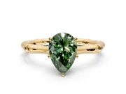 Solitaire Engagement Ring Setting for Fancy Green Pear-Shaped Center with Bamboo Band and Prong Head in Yellow Gold