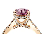 Solitaire Engagement Ring Setting for Fancy Pink Round Cut Center with Widening Pave Band and Claw Prong Head in Rose Gold
