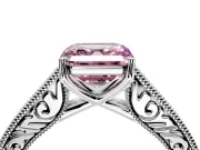 Solitaire Engagement Ring Setting for Fancy Pink Asscher Cut Center with Engraved Pave Band and Prong Head in Sterling Silver