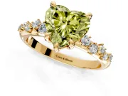 Solitaire Engagement Ring Setting for Fancy Yellow Heart-Shaped Center with Trailing Leaf Accent Band and Prong Head in Yellow Gold