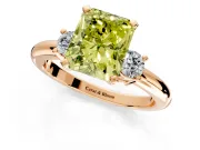 3 Stone Engagement Ring Setting for Fancy Yellow Radiant Cut Center with Wide Plain Band and Prong Head in Rose Gold