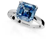 Solitaire Engagement Ring Setting for Fancy Blue Asscher Cut Center with Plain Band and Flat Tab Prong Head in Sterling Silver