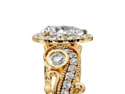 Milgrain Halo Engagement Ring Setting for Pear-Shaped Center with Shoulder Bezels and Prong Head in Yellow Gold