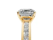 Solitaire Engagement Ring Setting for Asscher Cut Center with Princess Cut Channel Band and Prong Head in Yellow Gold