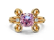 Solitaire Engagement Ring Setting for Fancy Pink Cushion Cut Center with Twisted Band and Scroll Prong Head in Yellow Gold