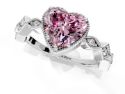 Milgrain Bezel Engagement Ring Setting for Fancy Pink Heart-Shaped Center with Marquise Stations and Bezel Head in White Gold