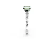 Solitaire Engagement Ring Setting for Fancy Green Asscher Cut Center with Bezel-Dot Beaded Band and Prong Head in Sterling Silver