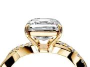 Crossover Engagement Ring Setting for Asscher Cut Center with Pave and Plain Strands and Prong Head in Yellow Gold