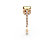 Cathedral Engagement Ring Setting for Fancy Yellow Asscher Cut Center with Antique-Style Pave Band and Prong Head in Rose Gold