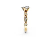 Solitaire Engagement Ring Setting for Heart-Shaped Center with Milgrain Bezel Accents and Prong Head in Yellow Gold