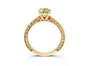 Solitaire Engagement Ring Setting for Fancy Yellow Oval Center with Engraved Milgrain Band and Prong Head in Yellow Gold