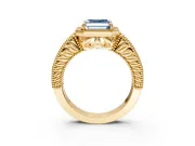 Milgrain Halo Engagement Ring Setting for Fancy Blue Asscher Cut Center with Pave Band and Prong Head in Yellow Gold