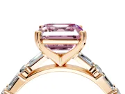 Baguette Engagement Ring Setting for Fancy Pink Asscher Cut Center with Alternating Bar-Set Band and Prong Head in Rose Gold