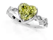 Vintage Station Engagement Ring Setting for Fancy Yellow Heart-Shaped Center with Accents and Prong Head in Sterling Silver