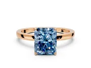 Solitaire Engagement Ring Setting for Fancy Blue Radiant Cut Center with Thin Rounded Plain Band and Prong Head in Rose Gold