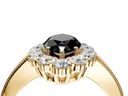 Halo Engagement Ring Setting for Fancy Black Marquise Center with Milgrain Channel Band and Prong Head in Yellow Gold