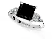 3 Stone Engagement Ring Setting for Fancy Black Princess Cut Center with Large Pear-Shaped Accents and Prong Head in Sterling Silver
