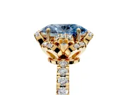 Halo Engagement Ring Setting for Fancy Blue Oval Center with Openwork Halo, Pave Band and Prong Head in Yellow Gold