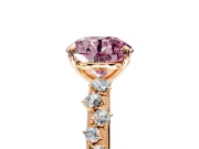Cluster Engagement Ring Setting for Fancy Pink Round Cut Center with Round Cut Accent Band and Prong Head in Rose Gold