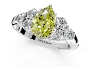 Cluster Engagement Ring Setting for Fancy Yellow Pear-Shaped Center with Round Cut Accent Frame and Prong Head in Sterling Silver
