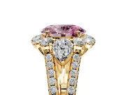 Halo Engagement Ring Setting for Fancy Pink Oval Center with Two-Strand Split Shank and Prong Head in Yellow Gold
