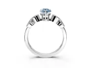 Leaf Engagement Ring Setting for Fancy Blue Pear-Shaped Center with Milgrain Accent Band and Prong Head in White Gold