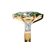 3 Stone Engagement Ring Setting for Fancy Green Marquise Center with Tapered Baguettes, Plain Band and Prong Head in Yellow Gold