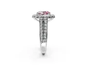 Large Accent Halo Engagement Ring Setting for Fancy Pink Oval Center with Pave Split Shank and Prong Head in Sterling Silver