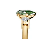 3 Stone Engagement Ring Setting for Fancy Green Pear-Shaped Center with Wide Plain Band and Prong Head in Yellow Gold